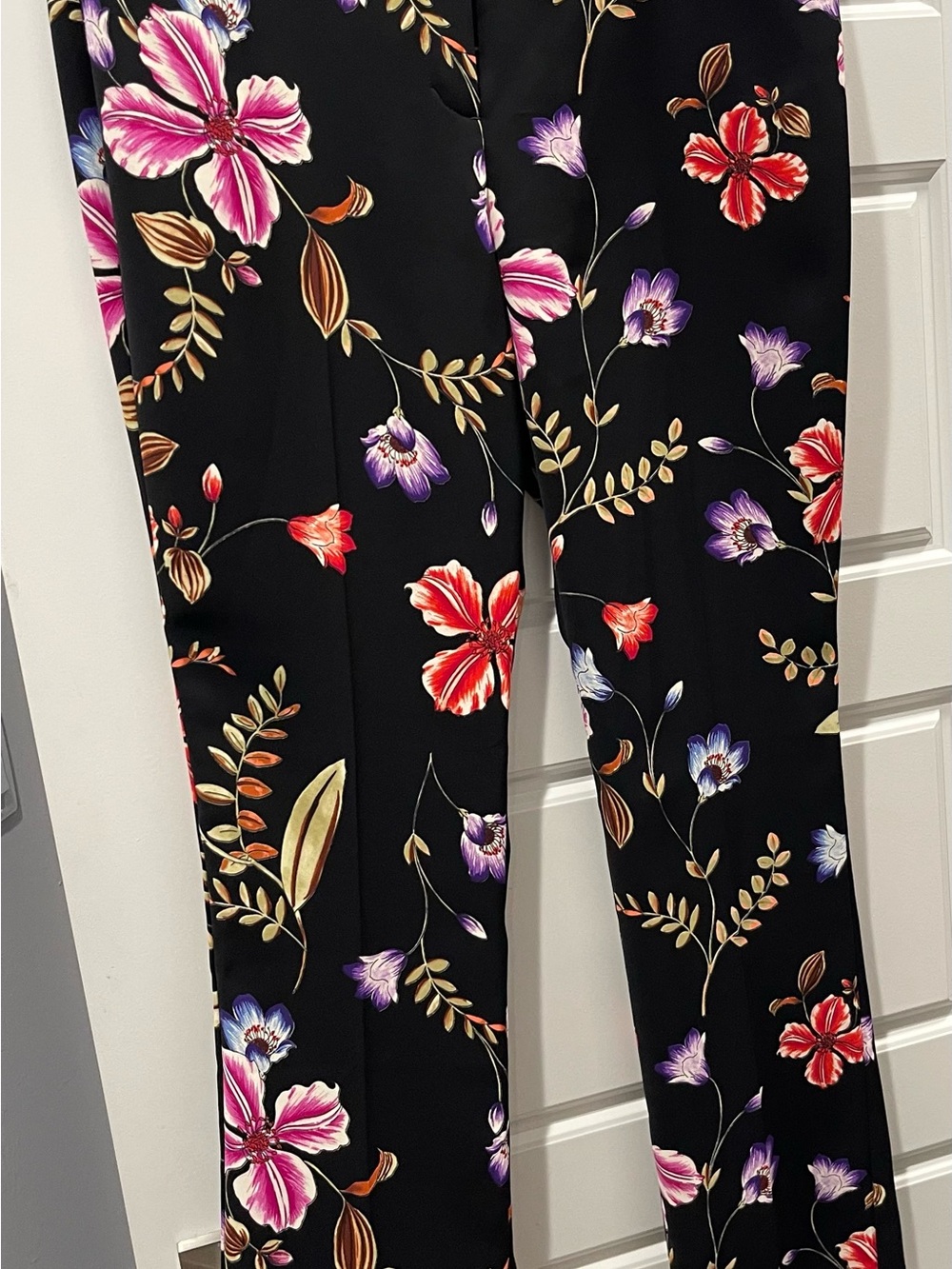 Express Black Wide-Leg Pants with Pink, Red & Purple Floral Print
